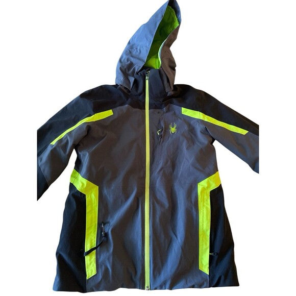 Spyder Blue and Gray Ski Jacket with Yellow Accents - Picture 8 of 16